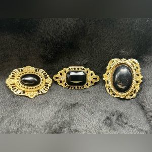 Vintage gold & black Victorian style brooch and scarf clip
